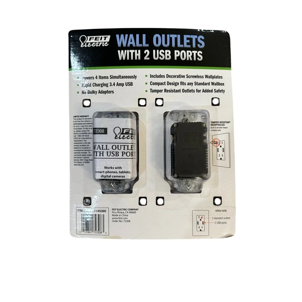 Feit Electric‎ Wall Outlet with 2 USB Rapid Charging Ports 3.4 Amps